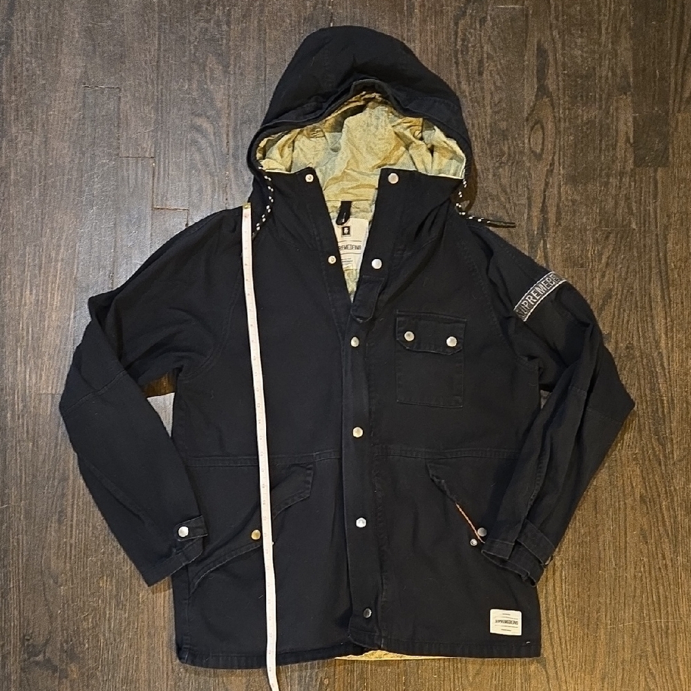 Black Hooded Raincoat with Reflective Accents
